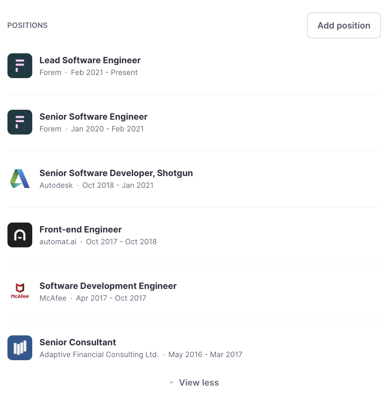 Polywork positions section